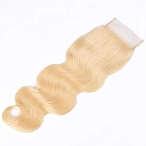 #613 Blonde Body Wave Brazilian Virgin Human Hair 3 Bundles With Free Part 4x4 Lace Closure - Jilly Hair