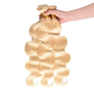 #613 Blonde Body Wave Brazilian Virgin Human Hair 3 Bundles With Free Part 4x4 Lace Closure - Jilly Hair